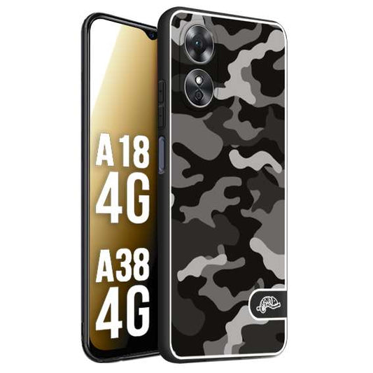 CUSTOMIZZA - Custodia cover nera morbida in tpu compatibile per Oppo A18 4G - A38 4G camouflage mimetico militare nero black grigio