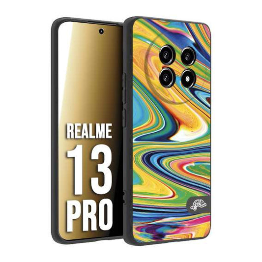 CUSTOMIZZA - Custodia cover nera morbida in tpu compatibile per Realme 13 PRO colorata fantasia vortice marmo arcobaleno gialla verde blu
