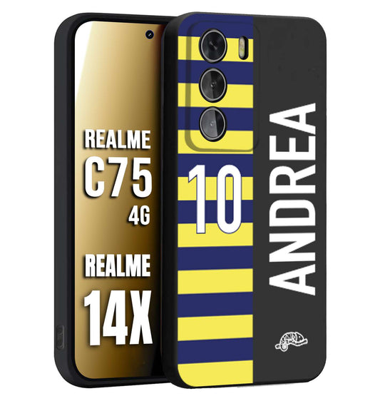 CUSTOMIZZA - Custodia cover nera morbida in tpu compatibile per Realme 14X - C75 4G personalizzata calcio football nome e numero calciatori giallo blu
