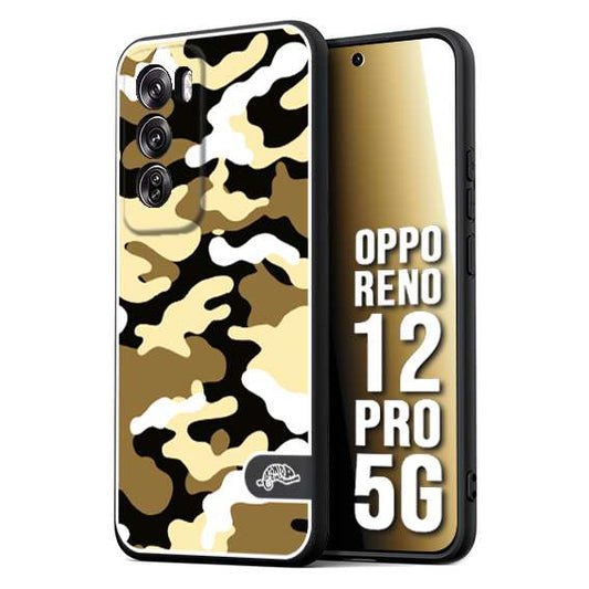 CUSTOMIZZA - Custodia cover nera morbida in tpu compatibile per Oppo Reno 12 PRO 5G camouflage mimetico militare giallo desert brown