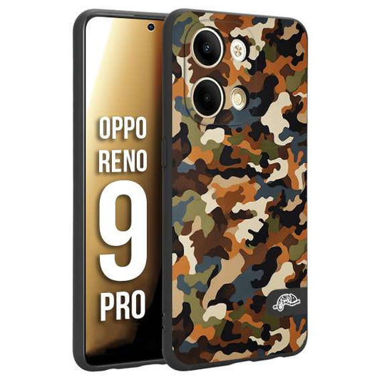 CUSTOMIZZA - Custodia cover nera morbida in tpu compatibile per Oppo Reno 9 PRO camouflage mimetico militare moderno blu marrone beige