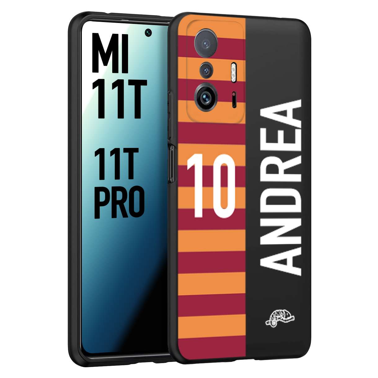 CUSTOMIZZA - Custodia cover nera morbida in tpu compatibile per Xiaomi Mi 11T - Mi 11T PRO personalizzata calcio football nome e numero calciatori giallo rossi