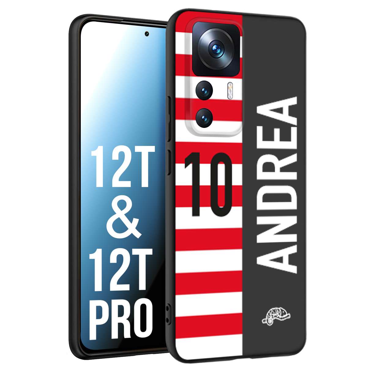 CUSTOMIZZA - Custodia cover nera morbida in tpu compatibile per Xiaomi 12T - 12T PRO personalizzata calcio football nome e numero calciatori bianco rossa