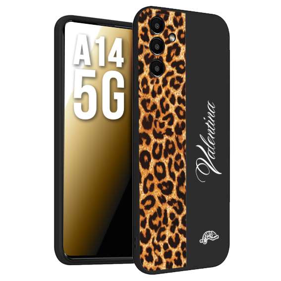 CUSTOMIZZA - Custodia cover nera morbida in tpu compatibile per Samsung A14 5G custom nome scritta leopardato maculato donna marrone leopard