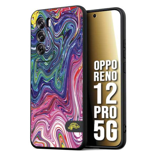 CUSTOMIZZA - Custodia cover nera morbida in tpu compatibile per Oppo Reno 12 PRO 5G colorata fantasia vortice marmo arcobaleno rosa blu fucsia