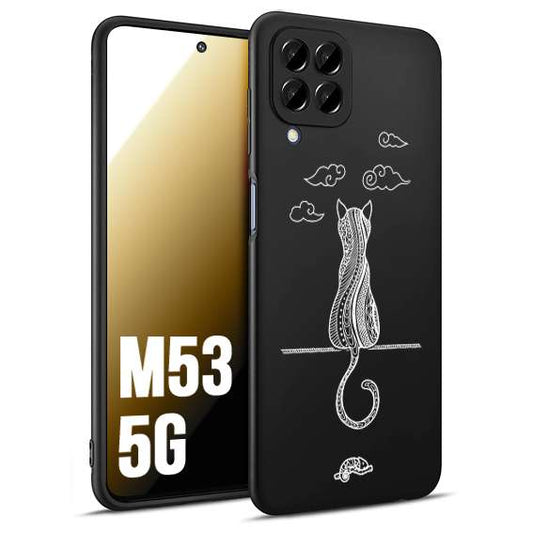 CUSTOMIZZA - Custodia cover nera morbida in tpu compatibile per Samsung M53 5G gatto mandala stilizzato gattino a rilievo soft touch donna bianca