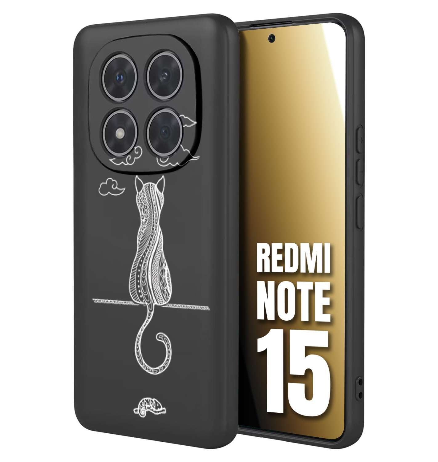 CUSTOMIZZA - Custodia cover nera morbida in tpu compatibile per Xiaomi Redmi Note 15 gatto mandala stilizzato gattino a rilievo soft touch donna bianca