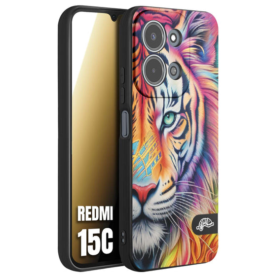 CUSTOMIZZA - Custodia cover nera morbida in tpu compatibile per Xiaomi Redmi 15C animali color tigre tiger viso colori vibranti disegnato schizzo