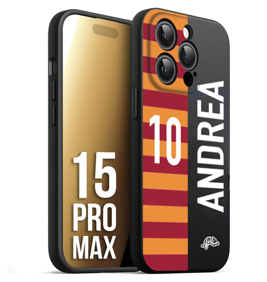 CUSTOMIZZA - Custodia cover nera morbida in tpu compatibile per iPhone 15 PRO MAX personalizzata calcio football nome e numero calciatori giallo rossi