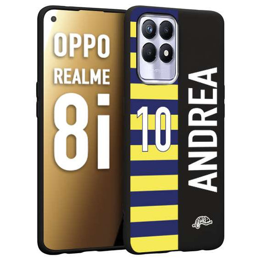 CUSTOMIZZA - Custodia cover nera morbida in tpu compatibile per Realme 8i personalizzata calcio football nome e numero calciatori giallo blu