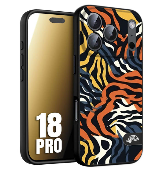 CUSTOMIZZA - Custodia cover nera morbida in tpu compatibile per iPhone 18 PRO leopardato maculato tigrato tiger colorata gialla blu arancio