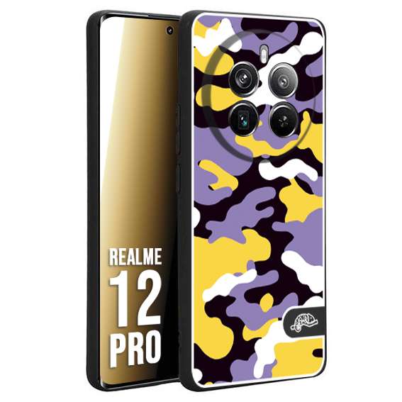 CUSTOMIZZA - Custodia cover nera morbida in tpu compatibile per Realme 12 PRO camouflage mimetico militare viola lilla giallo