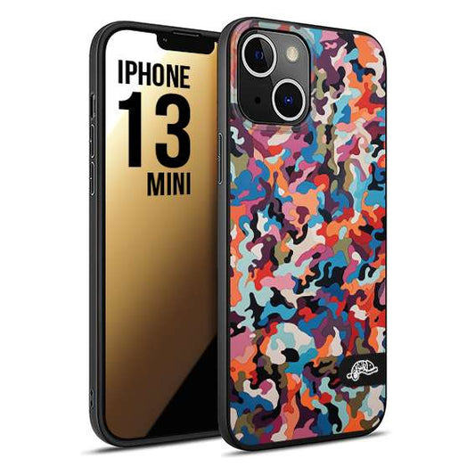 CUSTOMIZZA - Custodia cover nera morbida in tpu compatibile per iPhone 13 MINI camouflage mimetico militare moderno blu arancio rosa