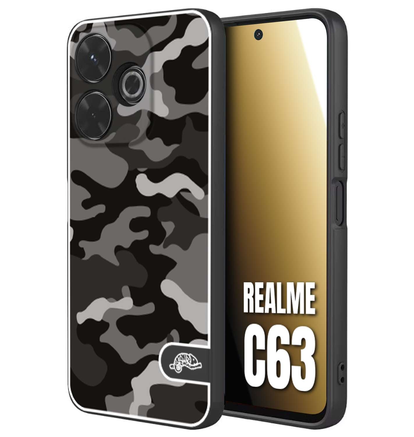 CUSTOMIZZA - Custodia cover nera morbida in tpu compatibile per Realme C63 camouflage mimetico militare nero black grigio