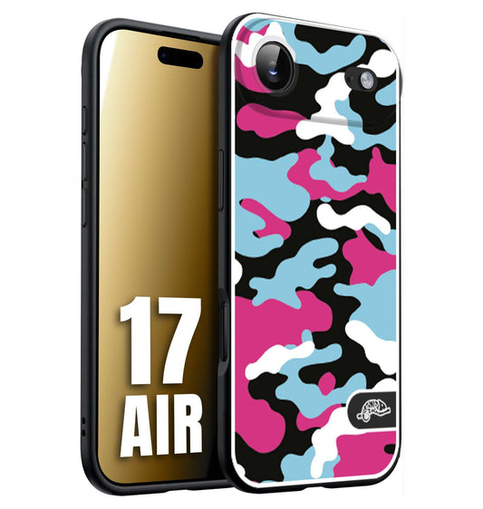 CUSTOMIZZA - Custodia cover nera morbida in tpu compatibile per iPhone 17 AIR camouflage mimetico militare fucsia celeste
