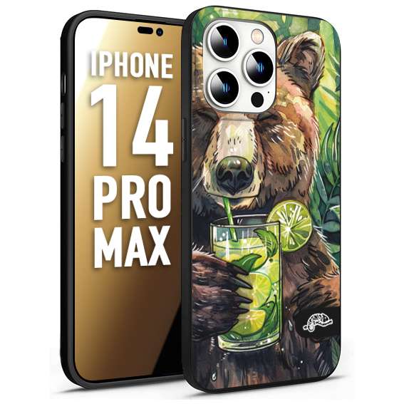 CUSTOMIZZA - Custodia cover nera morbida in tpu compatibile per iPhone 14 PRO MAX estate disegnata cocktails animali simpatici orso bear negroni