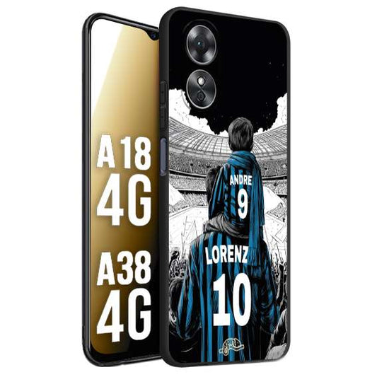 CUSTOMIZZA - Custodia cover nera morbida in tpu compatibile per Oppo A18 4G - A38 4G personalizzata calcio football padre e figlio calciatori nerazzurra