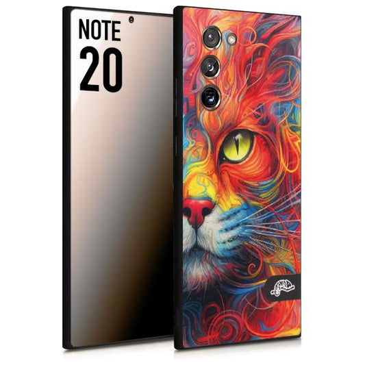 CUSTOMIZZA - Custodia cover nera morbida in tpu compatibile per Samsung NOTE 20 animali color cat gatto viso colori vibranti disegnato schizzo