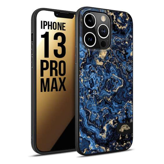 CUSTOMIZZA - Custodia cover nera morbida in tpu compatibile per iPhone 13 PRO MAX effetto marmo marble blu venature dorato psichedelico