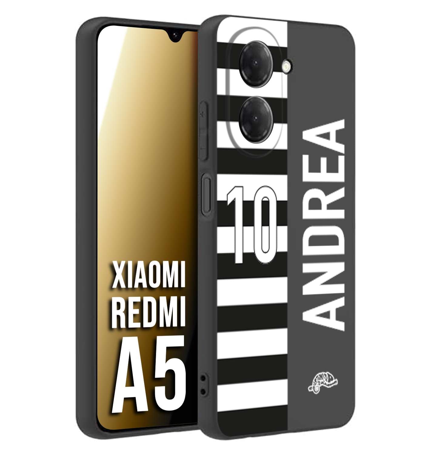 CUSTOMIZZA - Custodia cover nera morbida in tpu compatibile per Xiaomi Redmi A5 personalizzata calcio football nome e numero calciatori bianconera