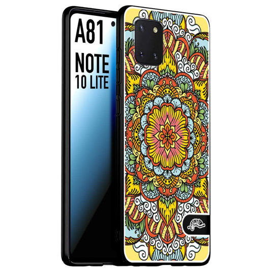 CUSTOMIZZA - Custodia cover nera morbida in tpu compatibile per Samsung A81 - Note 10 Lite mandala colorato fiore nuvole arancione