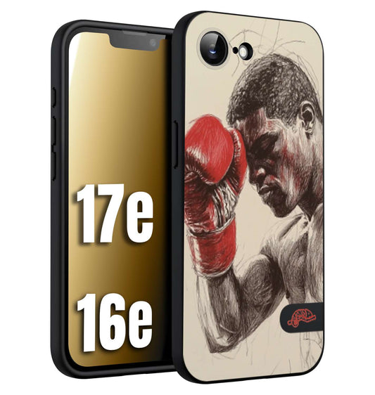 CUSTOMIZZA - Custodia cover nera morbida in tpu compatibile per iPhone 16E - 17E pugilato pugili disegno tattoo guantoni boxer pesi massimi