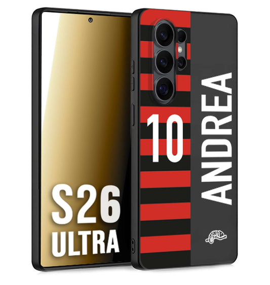 CUSTOMIZZA - Custodia cover nera morbida in tpu compatibile per Samsung S26 ULTRA personalizzata calcio football nome e numero calciatori rossonera
