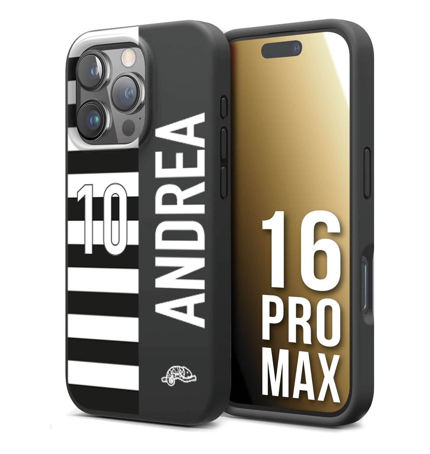 CUSTOMIZZA - Custodia cover nera morbida in tpu compatibile per iPhone 16 PRO MAX personalizzata calcio football nome e numero calciatori bianconera