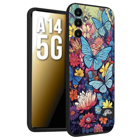 CUSTOMIZZA - Custodia cover nera morbida in tpu compatibile per Samsung A14 5G farfalle butterfly moderno donna disegnate gialla blu rosa