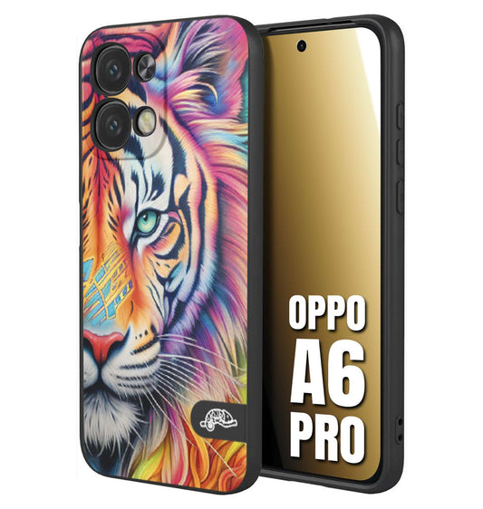 CUSTOMIZZA - Custodia cover nera morbida in tpu compatibile per Oppo A6 PRO animali color tigre tiger viso colori vibranti disegnato schizzo
