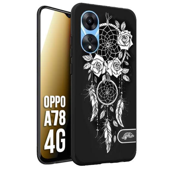 CUSTOMIZZA - Custodia cover nera morbida in tpu compatibile per Oppo A78 4G acchiappasogni dreamcatcher black and white bianco a rilievo disegnato tattoo tatuaggio
