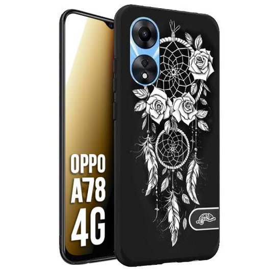 CUSTOMIZZA - Custodia cover nera morbida in tpu compatibile per Oppo A78 4G acchiappasogni dreamcatcher black and white bianco a rilievo disegnato tattoo tatuaggio