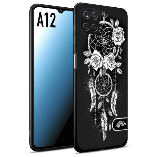 CUSTOMIZZA - Custodia cover nera morbida in tpu compatibile per Samsung A12 acchiappasogni dreamcatcher black and white bianco a rilievo disegnato tattoo tatuaggio