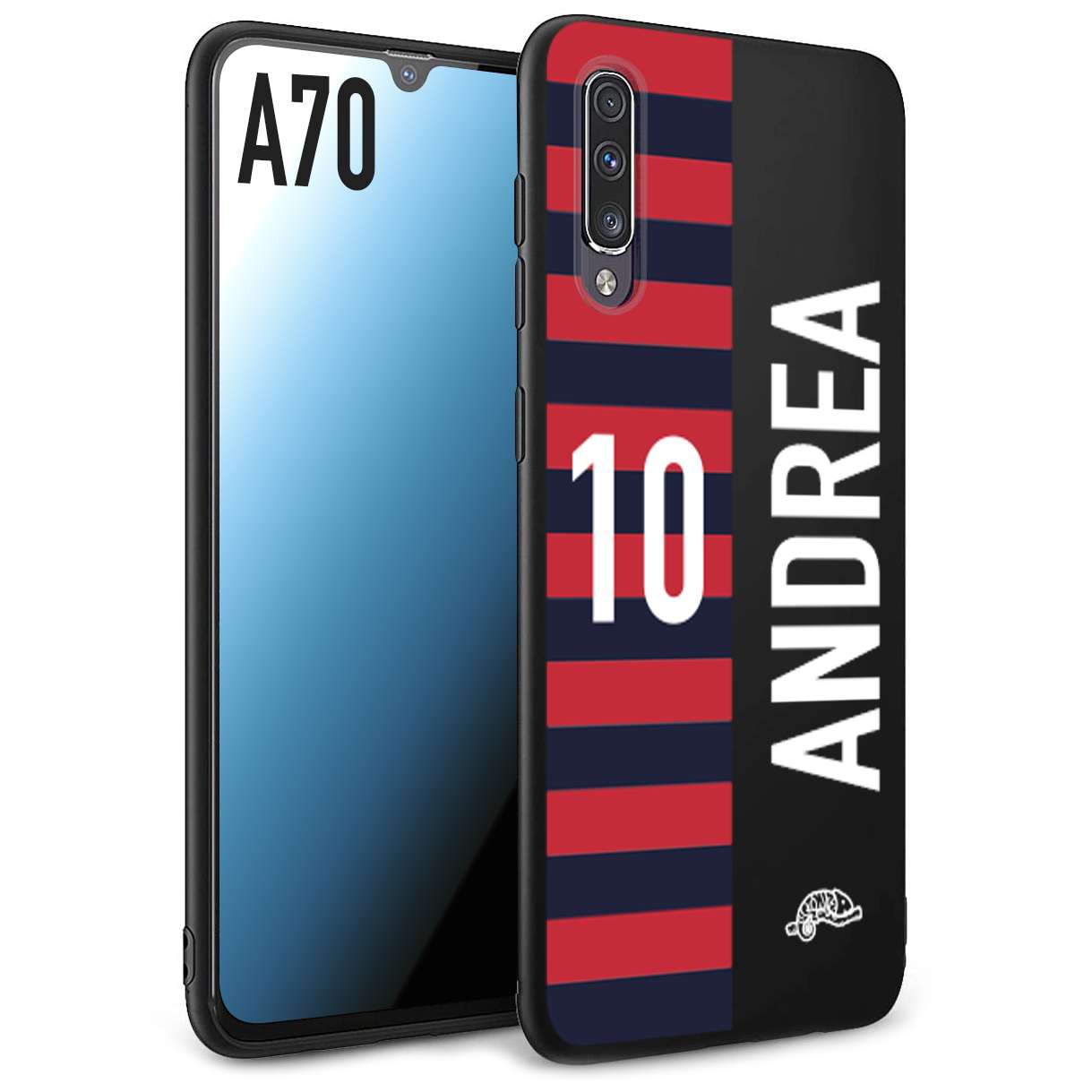 CUSTOMIZZA - Custodia cover nera morbida in tpu compatibile per Samsung A70 personalizzata calcio football nome e numero calciatori rossoblu