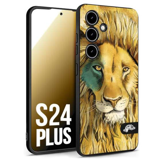 CUSTOMIZZA - Custodia cover nera morbida in tpu compatibile per Samsung S24 PLUS leone lion disegnato a mano giallo blu a rilievo artistico brown
