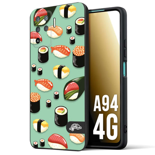 CUSTOMIZZA - Custodia cover nera morbida in tpu compatibile per Oppo A94 4G sushi disegni giapponese nighiri acquamarina verde