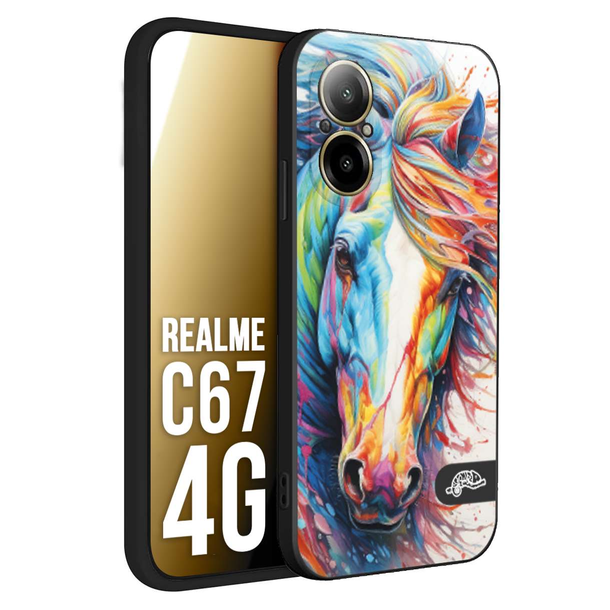 CUSTOMIZZA - Custodia cover nera morbida in tpu compatibile per Oppo C67 4G animali color cavallo horse viso colori vibranti disegnato schizzo