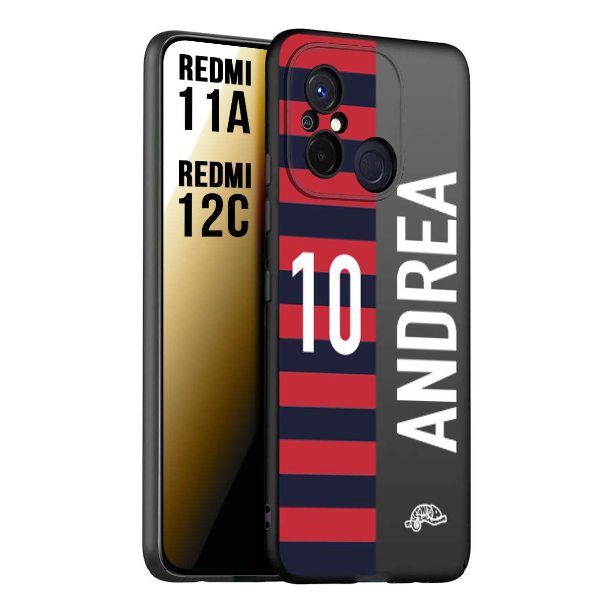 CUSTOMIZZA - Custodia cover nera morbida in tpu compatibile per Xiaomi Redmi 11A - 12C personalizzata calcio football nome e numero calciatori rossoblu