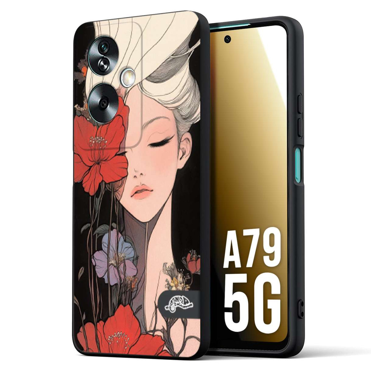 CUSTOMIZZA - Custodia cover nera morbida in tpu compatibile per Oppo A79 5G woman flower Fantasia Floreale Design Donna e Fiori, Retro Artistico
