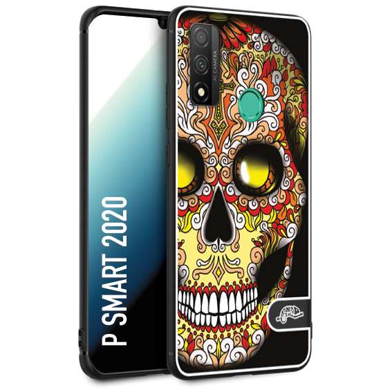 CUSTOMIZZA - Custodia cover nera morbida in tpu compatibile per Huawei P Smart 2020 teschio messicano Mexican skull giallo rosso arancio