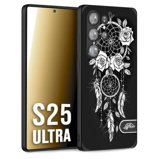 CUSTOMIZZA - Custodia cover nera morbida in tpu compatibile per Samsung S25 ULTRA acchiappasogni dreamcatcher black and white bianco a rilievo disegnato tattoo tatuaggio