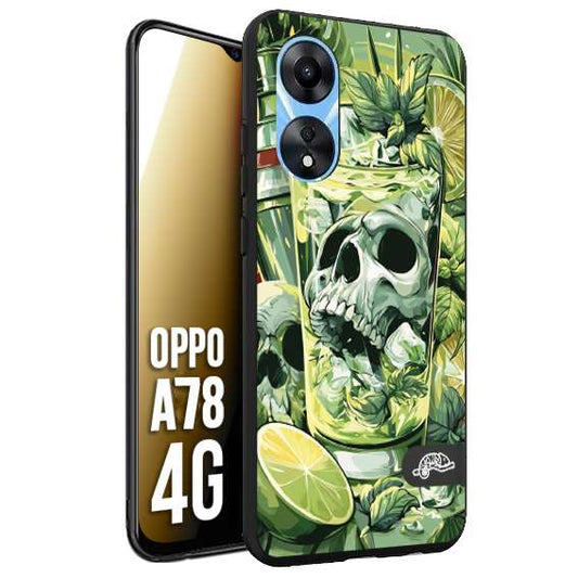 CUSTOMIZZA - Custodia cover nera morbida in tpu compatibile per Oppo A78 4G Mojito cocktail teschio illustrazione drink lime menta ghiacci tropicale street art