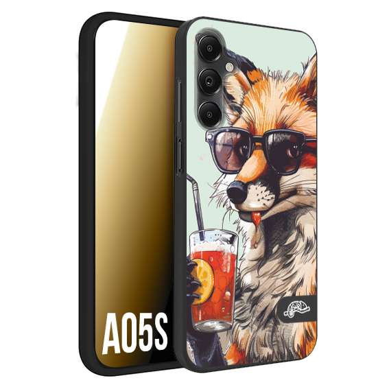 CUSTOMIZZA - Custodia cover nera morbida in tpu compatibile per Samsung A05S estate disegnata cocktails animali simpatici fox volpe negroni