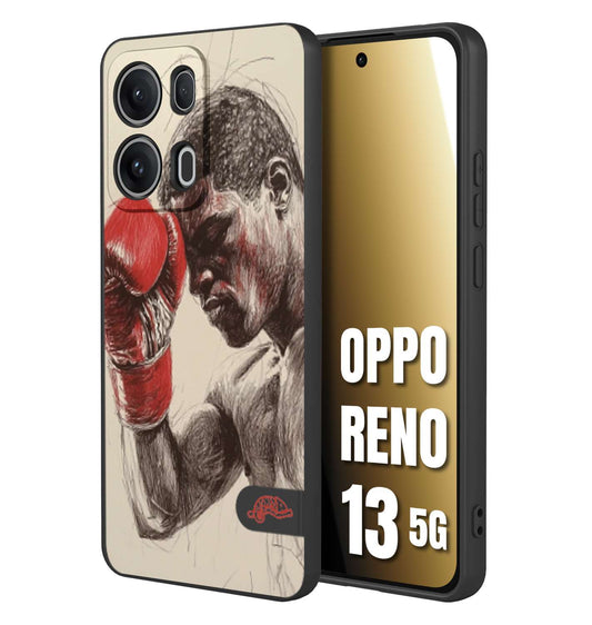CUSTOMIZZA - Custodia cover nera morbida in tpu compatibile per Oppo Reno 13 5G pugilato pugili disegno tattoo guantoni boxer pesi massimi