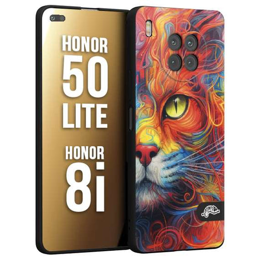 CUSTOMIZZA - Custodia cover nera morbida in tpu compatibile per Honor 8i - Honor 50 LITE animali color cat gatto viso colori vibranti disegnato schizzo