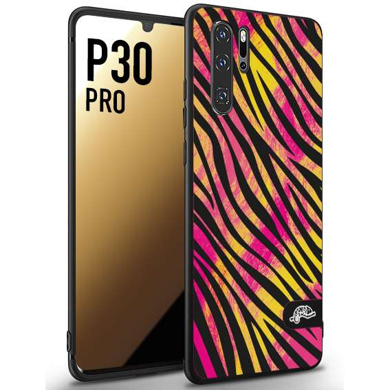 CUSTOMIZZA - Custodia cover nera morbida in tpu compatibile per Huawei P30 PRO zebrata maculata a rilievo soft touch donna fucsia gialla