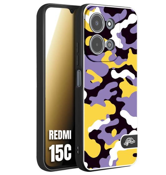 CUSTOMIZZA - Custodia cover nera morbida in tpu compatibile per Xiaomi Redmi 15C camouflage mimetico militare viola lilla giallo