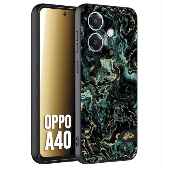 CUSTOMIZZA - Custodia cover nera morbida in tpu compatibile per Oppo A40 effetto marmo marble verde green venature dorato pietra