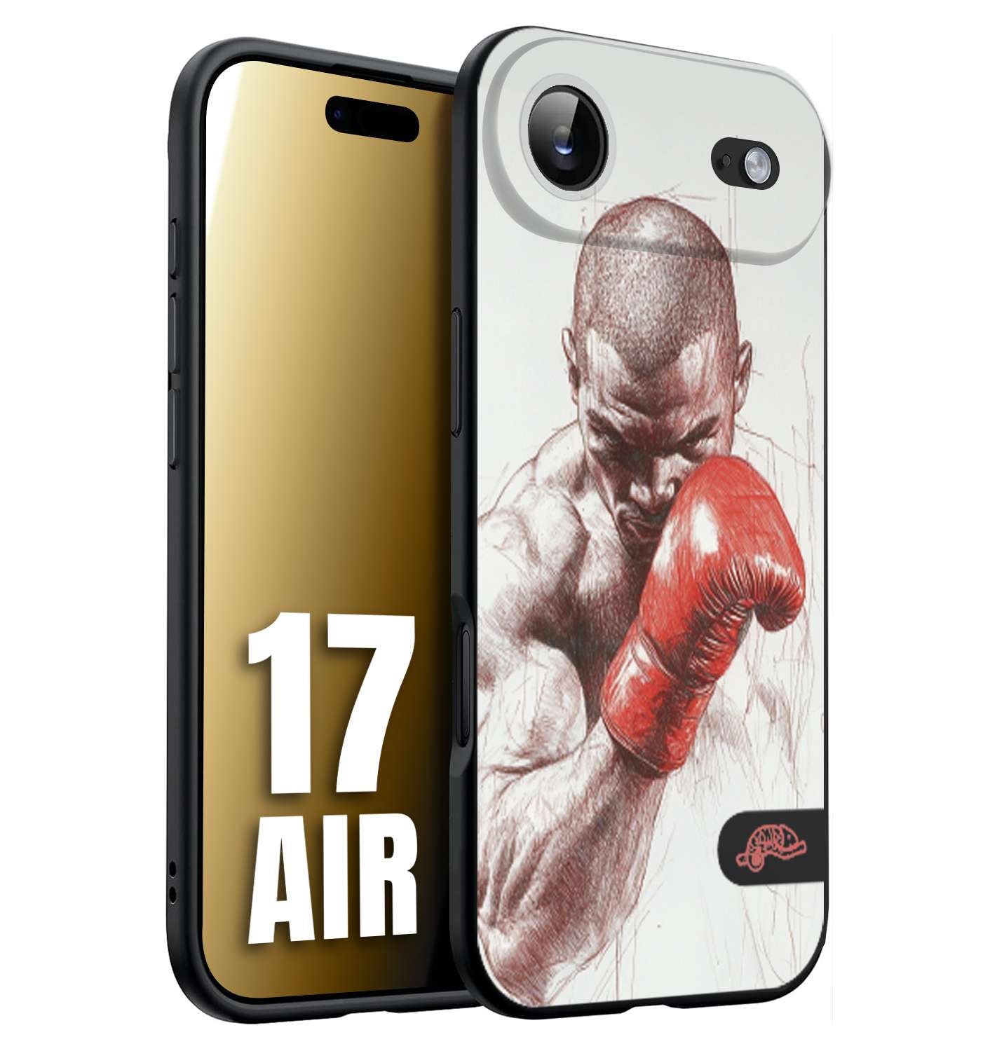 CUSTOMIZZA - Custodia cover nera morbida in tpu compatibile per iPhone 17 AIR pugilato pugili disegno tattoo guantoni box sport primo piano