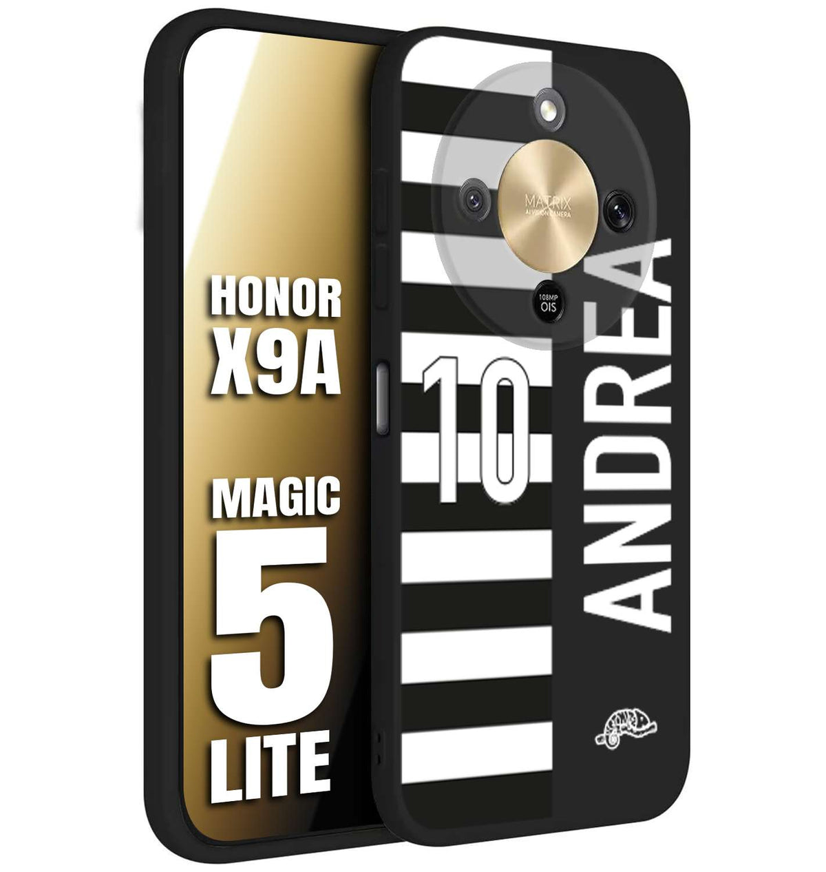 CUSTOMIZZA - Custodia cover nera morbida in tpu compatibile per Honor X9A - Honor Magic 5 Lite personalizzata calcio football nome e numero calciatori bianconera